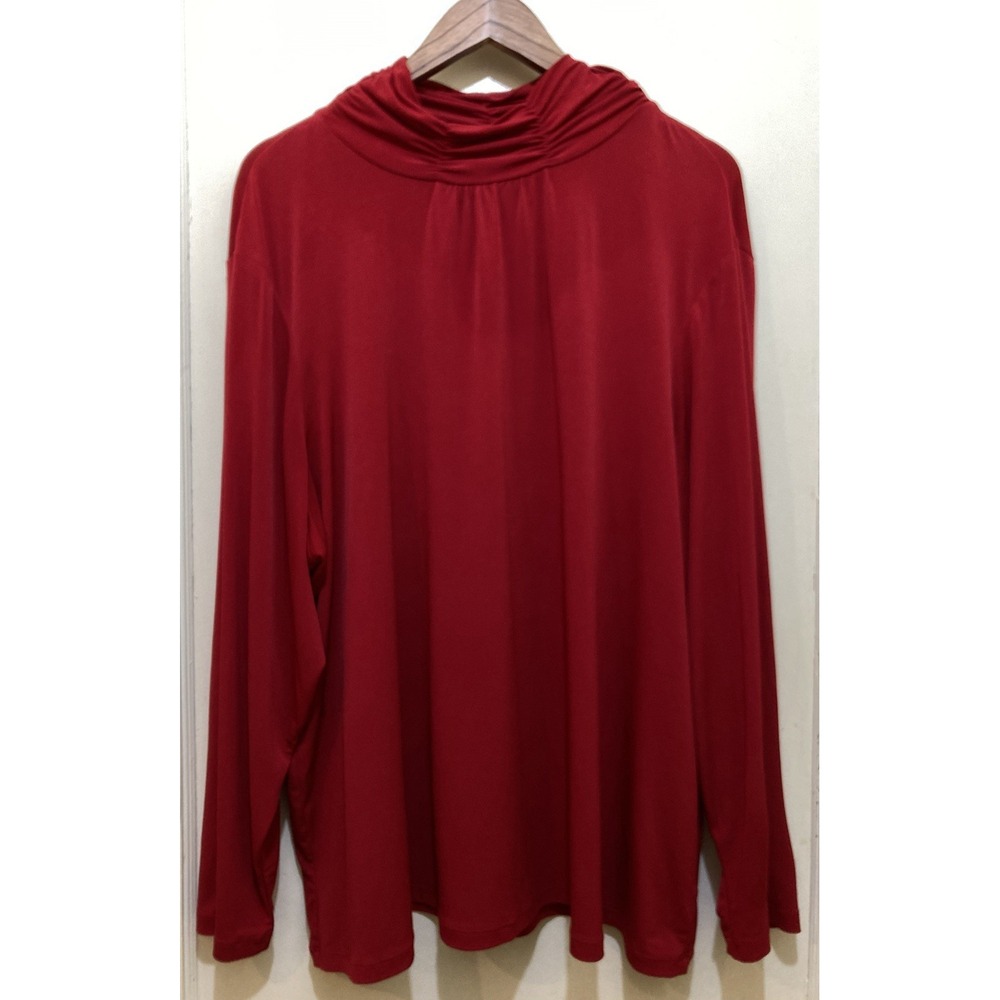Susan Graver Womens Top Liquid Knit Ruched Mock Neck Size 3X Red Office Business